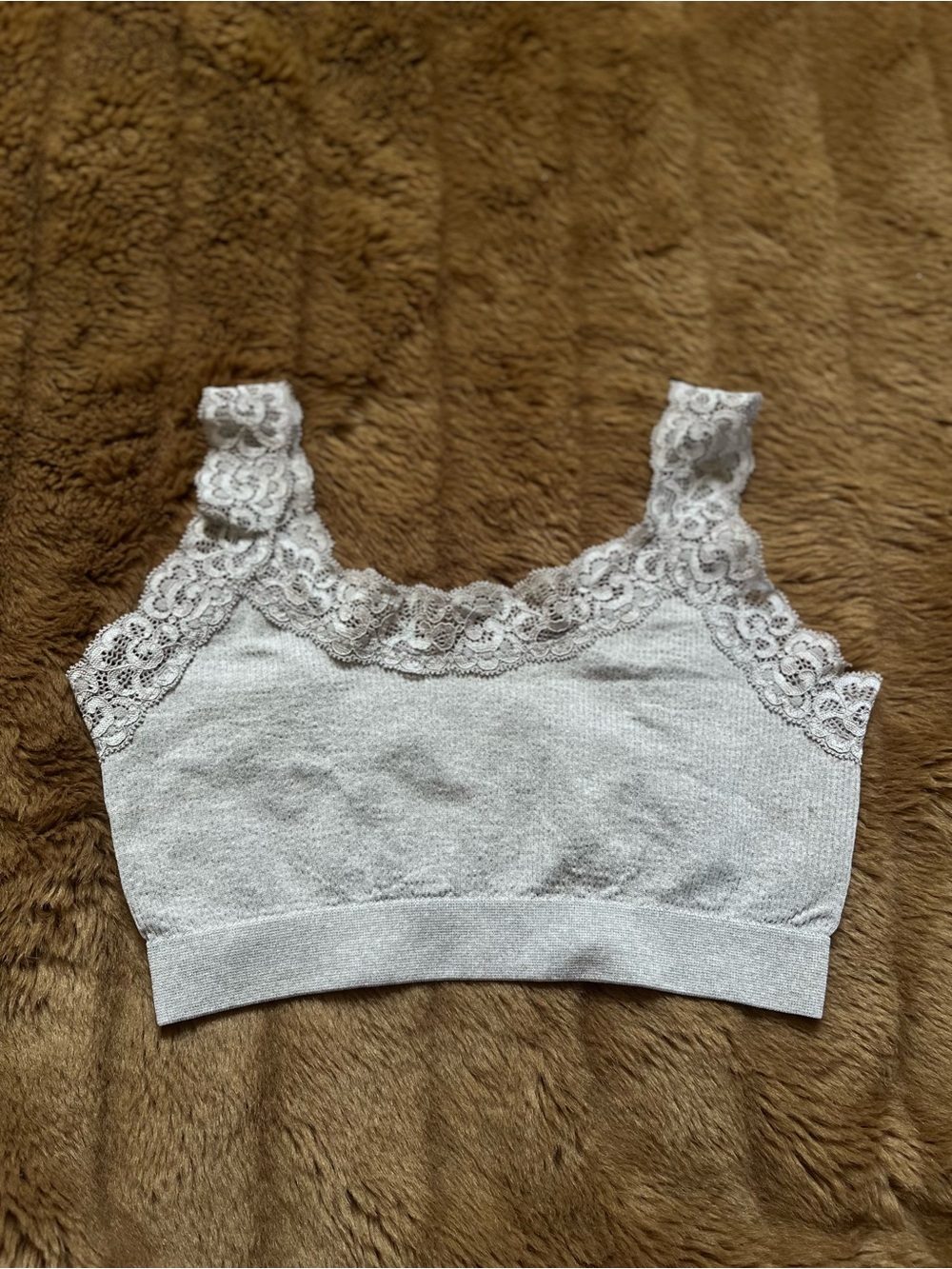 Lace Trim Seamless Bralette in Light Gray
